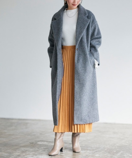 Pierrot(ピエロ)の「スエードタッチロングプリーツスカート(スカート・レディース・ベージュ/ブラウン/アイボリー/グリーン系その他/レッド系その他/ピンク系その他/アクア/バーガンディー/グレイッシュベージュ/マスタード/ライトグレー/オレンジ/キャメル/ブルー/ベージュ系その他2/チャコール/ベージュ系その他3・M/L)」の22枚目の写真