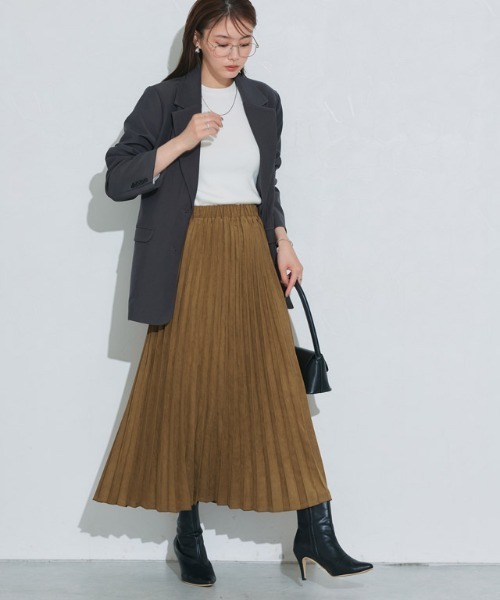 Cen. スウェード　タッチ　スカート　ブルー セール】 《5color/S-LLsize》フェイクスウェードイージープリーツ