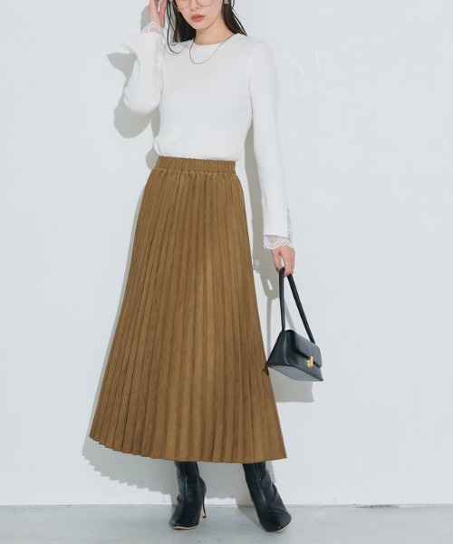 セール】スエードタッチロングプリーツスカート（スカート）｜Pierrot