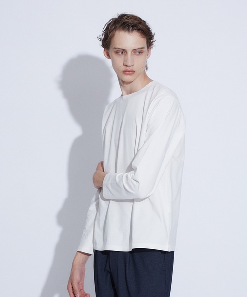 ABAHOUSE（アバハウス）の「【ノンストレス】 圧着クルーロングＴシャツ（Tシャツ/カットソー・メンズ・ホワイト/ダークネイビー/ネイビー/オレンジ・44/46/48）」の2枚目の写真