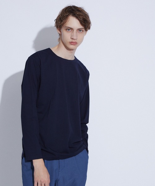 ABAHOUSE（アバハウス）の「【ノンストレス】 圧着クルーロングＴシャツ（Tシャツ/カットソー・メンズ・ホワイト/ダークネイビー/ネイビー/オレンジ・44/46/48）」の3枚目の写真