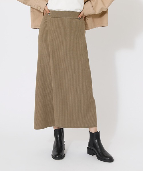 AZUL by moussy（アズールバイマウジー）の「WRAP TIGHT KNIT SKIRT/ダブルラップタイトニットスカート（スカート・レディース・ブラック/カーキ・SMALL/MEDIUM）」の2枚目の写真