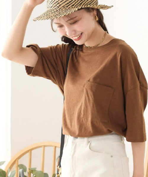 綿麻カット ポケット付きラウンドヘム半袖tシャツ Tシャツ カットソー Omnes オムネス のファッション通販 Zozotown