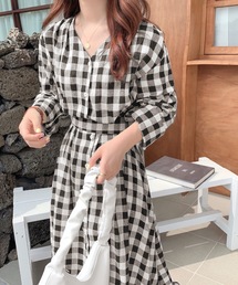 ウエストマーク タックロング リネンライクワンピース