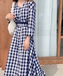 ウエストマーク タックロング リネンライクワンピース