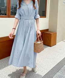 ウエストマーク タックロング リネンライクワンピース