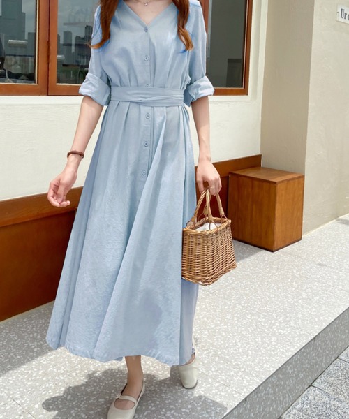 ABITOKYO(アビトーキョー)の「ウエストマーク タックロング リネンライクワンピース(ワンピース・レディース・ホワイト/ブラック/ブルーグレー/ベージュ/ライトグレー/ライトパープル/ダークグレー/ダークグリーン/ネイビー/ブラウン/ホワイト系その他/ブルー系その他/サックスブルー/ミント・FREE)」の12枚目の写真