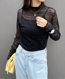 ハイネックレースシアートップス