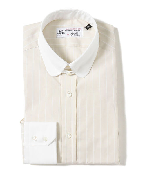 BRILLA per il gusto（ブリッラペルイルグースト）の「Brilla per il gusto / ピンストライプ ラウンドタブカラー シャツ（ビジネスシャツ・メンズ・ベージュ/イエロー/ミント・37/38/39/41/40）」の2枚目の写真