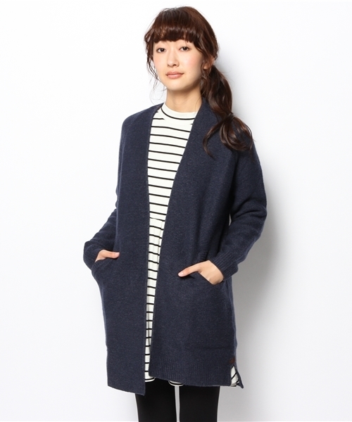 CIAOPANIC（チャオパニック）の「【Ciaopanic】ガーター編みLONGC/D（カーディガン/ボレロ・レディース・オフホワイト/ネイビー・FREE）」の2枚目の写真