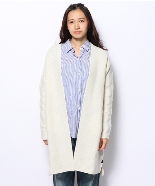 CIAOPANIC（チャオパニック）の「【Ciaopanic】ガーター編みLONGC/D（カーディガン/ボレロ・レディース・オフホワイト/ネイビー・FREE）」の3枚目の写真