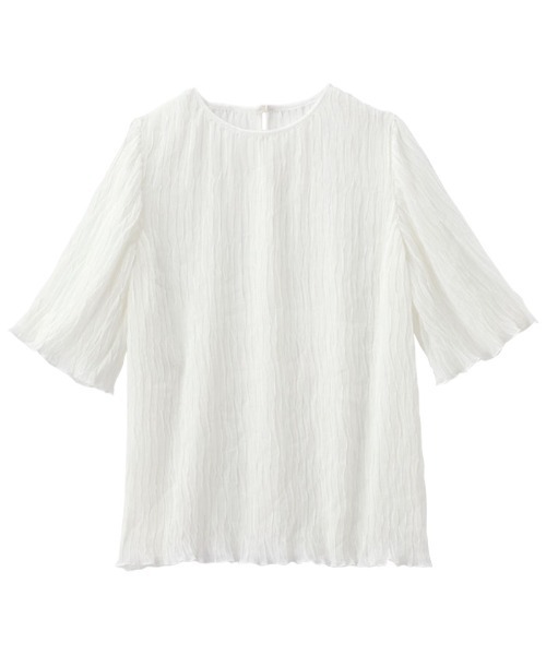 ５分袖シフォンプリーツブラウス