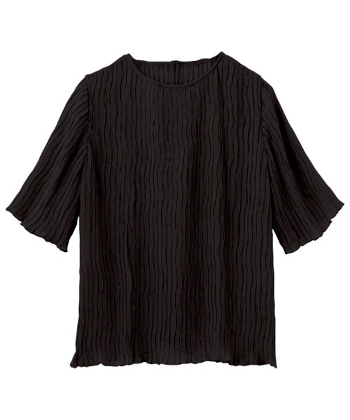 ５分袖シフォンプリーツブラウス