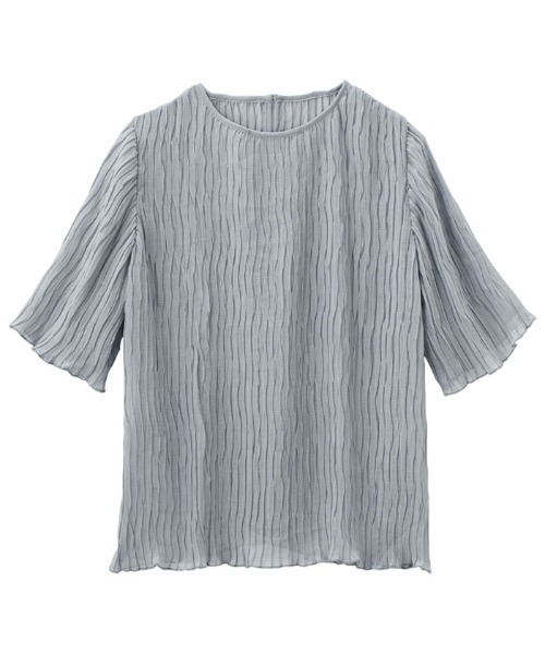 ５分袖シフォンプリーツブラウス