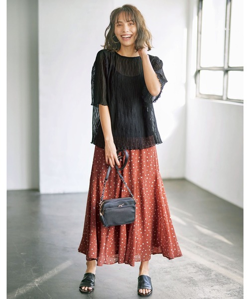 ５分袖シフォンプリーツブラウス