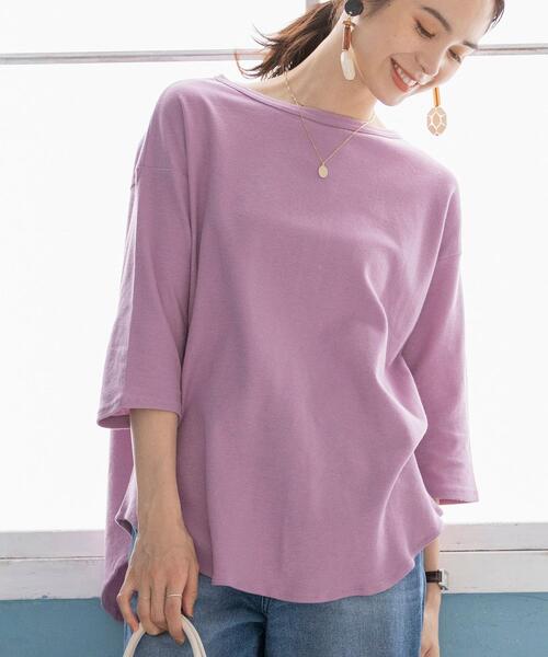 coen(コーエン)の「バックシャン半端袖カットソー(Tシャツ/カットソー・レディース・ライラック/ナチュラル/ブラック・FREE)」の1枚目の写真