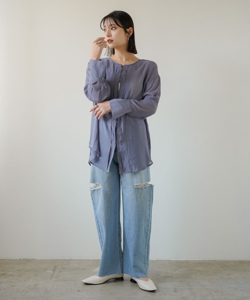 rectangle（レクタングル）の「2WAYタックシアーシャツ（シャツ/ブラウス・レディース・ブルー/ブラック/ベージュ/ラベンダー/ライトオリーブ・FREE）」の18枚目の写真