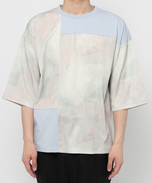 UNSTUDIED（アンスタディード）の「[UNSTUDIED]マーブルプリントコンビＴシャツ（Tシャツ/カットソー・メンズ・ライトブルー/ベージュ・MEDIUM/LARGE）」の13枚目の写真
