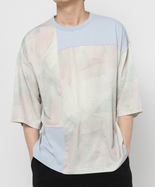 UNSTUDIED（アンスタディード）の「[UNSTUDIED]マーブルプリントコンビＴシャツ（Tシャツ/カットソー・メンズ・ライトブルー/ベージュ・MEDIUM/LARGE）」の20枚目の写真