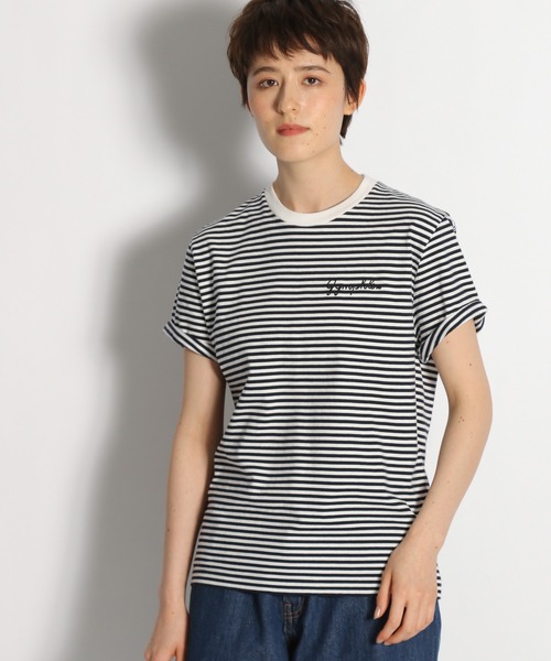 GYMPHLEX（ジムフレックス）の「【GYMPHLEX(ジムフレックス)】ロゴ刺繍Tシャツ（Tシャツ/カットソー・レディース・ホワイト/ブラック/ベージュ/ネイビー・MEDIUM）」の4枚目の写真