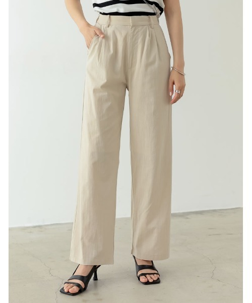 Re:EDIT（リエディ）の「[低身長/高身長サイズ有]リネンブレンドダブルタックパンツ（スラックス・レディース・アイボリー/カーキ/ベージュ・AL/BS/SMALL/AS/LARGE/AM/BM/MEDIUM）」の2枚目の写真