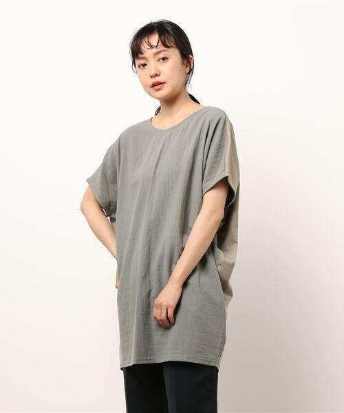 INTERPLANET（インタープラネット）の「オーガニックコットン前後２ＷＡＹ　プルオーバー（Tシャツ/カットソー・レディース・チャコールグレー/ベージュ/オリーブ・FREE）」の3枚目の写真