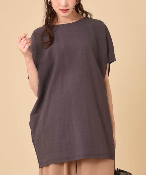 INTERPLANET（インタープラネット）の「オーガニックコットン前後２ＷＡＹ　プルオーバー（Tシャツ/カットソー・レディース・チャコールグレー/ベージュ/オリーブ・FREE）」の2枚目の写真