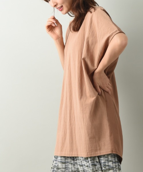 INTERPLANET（インタープラネット）の「オーガニックコットン前後２ＷＡＹ　プルオーバー（Tシャツ/カットソー・レディース・チャコールグレー/ベージュ/オリーブ・FREE）」の9枚目の写真