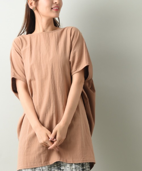 INTERPLANET（インタープラネット）の「オーガニックコットン前後２ＷＡＹ　プルオーバー（Tシャツ/カットソー・レディース・チャコールグレー/ベージュ/オリーブ・FREE）」の7枚目の写真