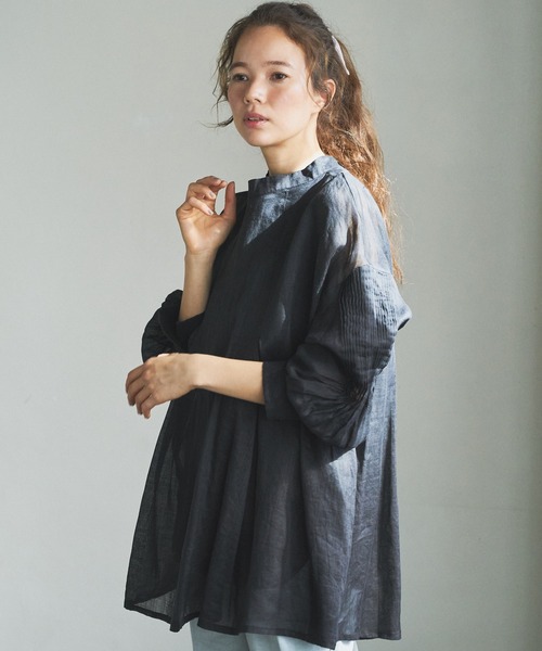 PUAL CE CIN（ピュアルセシン）の「【Du noir】麻／リネン2WAY ブラウス（シャツ/ブラウス・レディース・ホワイト/ブラック/グレー・FREE）」の2枚目の写真