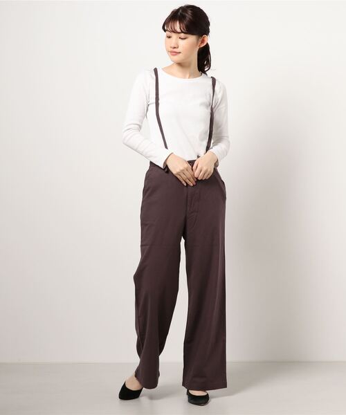 STYLEBLOCK（スタイルブロック）の「コットンリネンサスペンダー付きバックレースアップワイドパンツ（その他パンツ・レディース・チャコールグレー/サンドベージュ/ライトカーキ/ブルー/ホワイト系その他・FREE）」の3枚目の写真