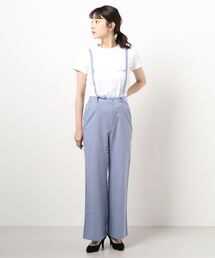 コットンリネンサスペンダー付きバックレースアップワイドパンツ