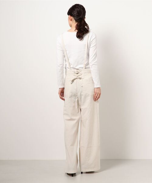 STYLEBLOCK（スタイルブロック）の「コットンリネンサスペンダー付きバックレースアップワイドパンツ（その他パンツ・レディース・チャコールグレー/サンドベージュ/ライトカーキ/ブルー/ホワイト系その他・FREE）」の7枚目の写真