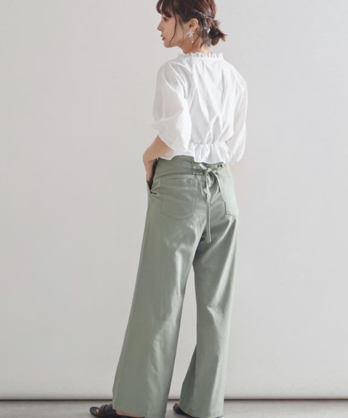 STYLEBLOCK（スタイルブロック）の「コットンリネンサスペンダー付きバックレースアップワイドパンツ（その他パンツ・レディース・チャコールグレー/サンドベージュ/ライトカーキ/ブルー/ホワイト系その他・FREE）」の5枚目の写真