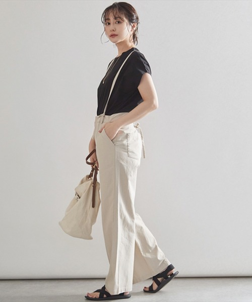 STYLEBLOCK（スタイルブロック）の「コットンリネンサスペンダー付きバックレースアップワイドパンツ（その他パンツ・レディース・チャコールグレー/サンドベージュ/ライトカーキ/ブルー/ホワイト系その他・FREE）」の4枚目の写真