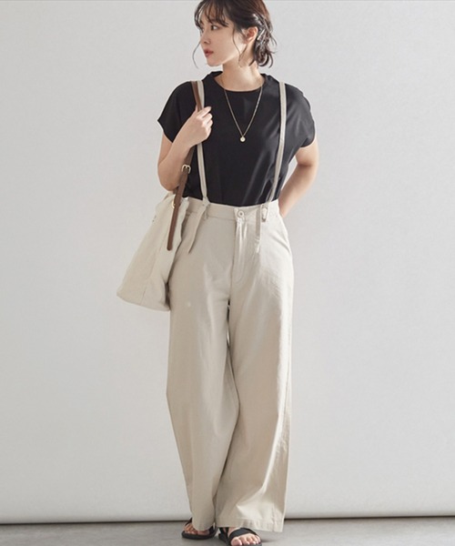 STYLEBLOCK（スタイルブロック）の「コットンリネンサスペンダー付きバックレースアップワイドパンツ（その他パンツ・レディース・チャコールグレー/サンドベージュ/ライトカーキ/ブルー/ホワイト系その他・FREE）」の12枚目の写真