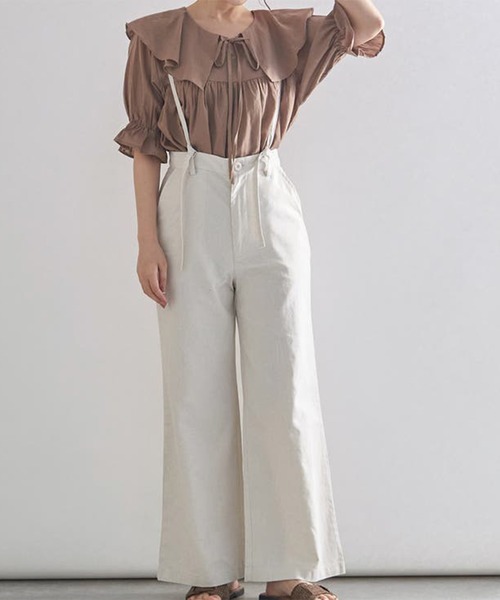 STYLEBLOCK（スタイルブロック）の「コットンリネンサスペンダー付きバックレースアップワイドパンツ（その他パンツ・レディース・チャコールグレー/サンドベージュ/ライトカーキ/ブルー/ホワイト系その他・FREE）」の10枚目の写真