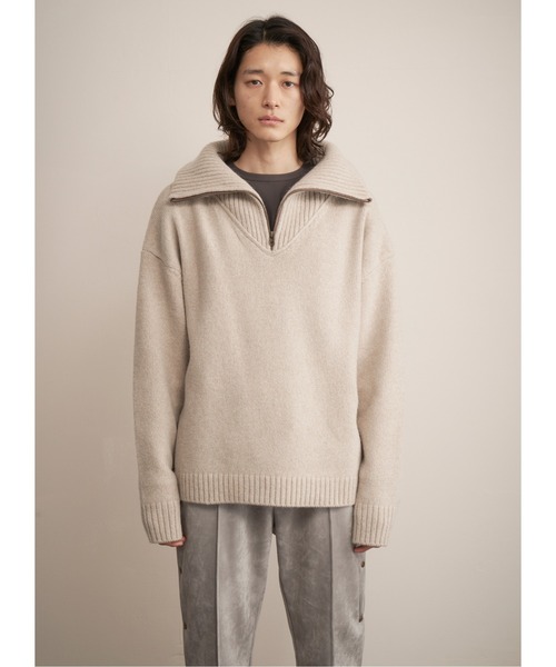 And A（アンドエー）の「TROVE トローブ / MERI KNIT ミーリー オーバーサイズハーフジップハイネックニット / 65KNT01（ニット/セーター・メンズ・クリーム/パープル系その他・3/1）」の6枚目の写真