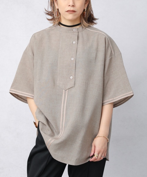 ap retro（アプレトロ）の「テープ使いスキッパーシャツ【ZOZO限定アイテム】（シャツ/ブラウス・レディース・アイボリー/ブラック/グレイッシュベージュ・FREE）」の22枚目の写真