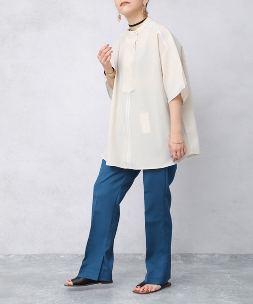 ap retro（アプレトロ）の「テープ使いスキッパーシャツ【ZOZO限定アイテム】（シャツ/ブラウス・レディース・アイボリー/ブラック/グレイッシュベージュ・FREE）」の13枚目の写真