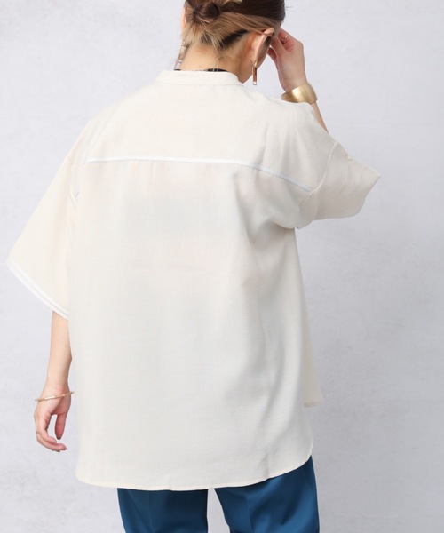 ap retro（アプレトロ）の「テープ使いスキッパーシャツ【ZOZO限定アイテム】（シャツ/ブラウス・レディース・アイボリー/ブラック/グレイッシュベージュ・FREE）」の10枚目の写真