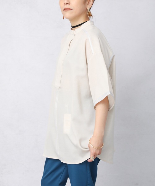 ap retro（アプレトロ）の「テープ使いスキッパーシャツ【ZOZO限定アイテム】（シャツ/ブラウス・レディース・アイボリー/ブラック/グレイッシュベージュ・FREE）」の8枚目の写真
