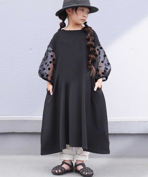 antiqua（アンティカ）の「ぽわっと可愛い。シアードットスリーブワンピース（ワンピース・キッズ・ブラック・4/3/5）」の2枚目の写真