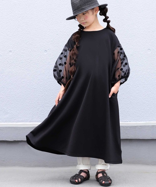 antiqua（アンティカ）の「ぽわっと可愛い。シアードットスリーブワンピース（ワンピース・キッズ・ブラック・4/3/5）」の3枚目の写真