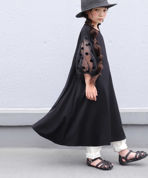 antiqua（アンティカ）の「ぽわっと可愛い。シアードットスリーブワンピース（ワンピース・キッズ・ブラック・4/3/5）」の5枚目の写真