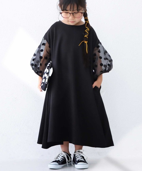 antiqua（アンティカ）の「ぽわっと可愛い。シアードットスリーブワンピース（ワンピース・キッズ・ブラック・4/3/5）」の6枚目の写真