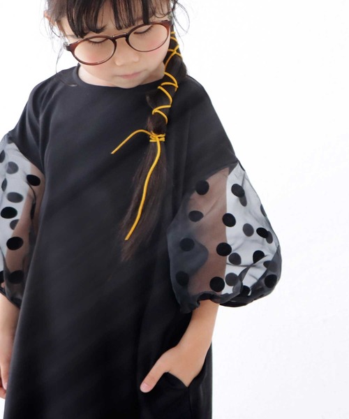 antiqua（アンティカ）の「ぽわっと可愛い。シアードットスリーブワンピース（ワンピース・キッズ・ブラック・4/3/5）」の8枚目の写真