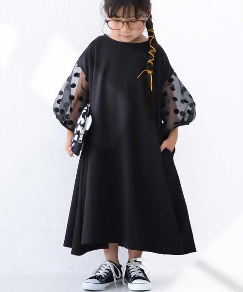antiqua（アンティカ）の「ぽわっと可愛い。シアードットスリーブワンピース（ワンピース・キッズ・ブラック・4/3/5）」の10枚目の写真