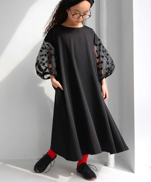 antiqua（アンティカ）の「ぽわっと可愛い。シアードットスリーブワンピース（ワンピース・キッズ・ブラック・4/3/5）」の11枚目の写真