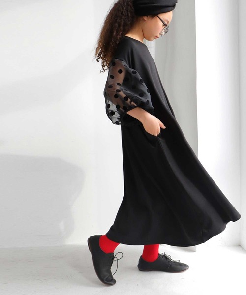 antiqua（アンティカ）の「ぽわっと可愛い。シアードットスリーブワンピース（ワンピース・キッズ・ブラック・4/3/5）」の12枚目の写真